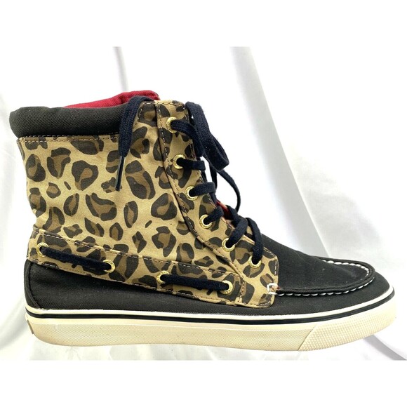 Sperry Top Sider Women's 7.5M High Top Sneakers Leopard Print Brown Canvas - Picture 5 of 10